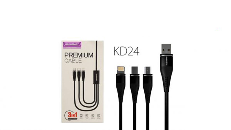 کابل USB به لایتنینگ/microUSB/USB-C کلومن مدل KD-24 به طول 120cm